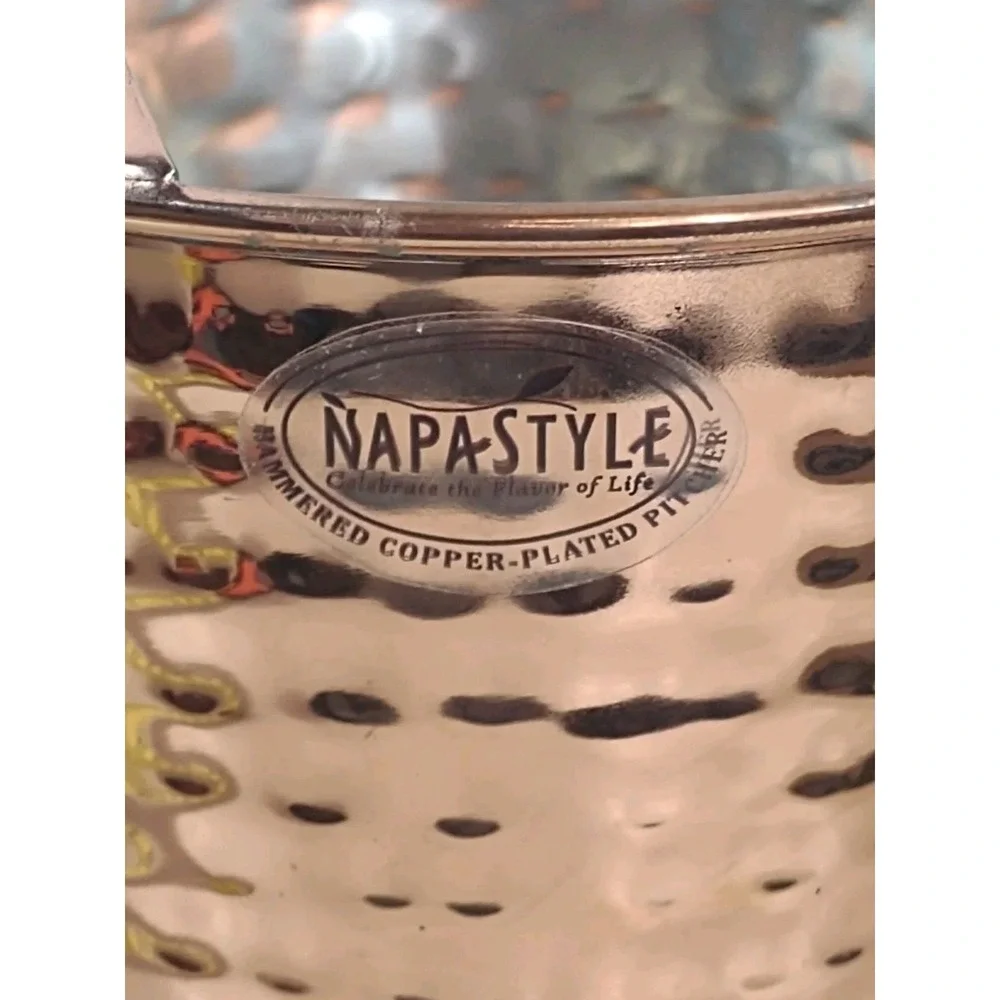 Hammered Copper Plated Pitcher Water Cocktail Decor Brass Handle Napa Style 9.5